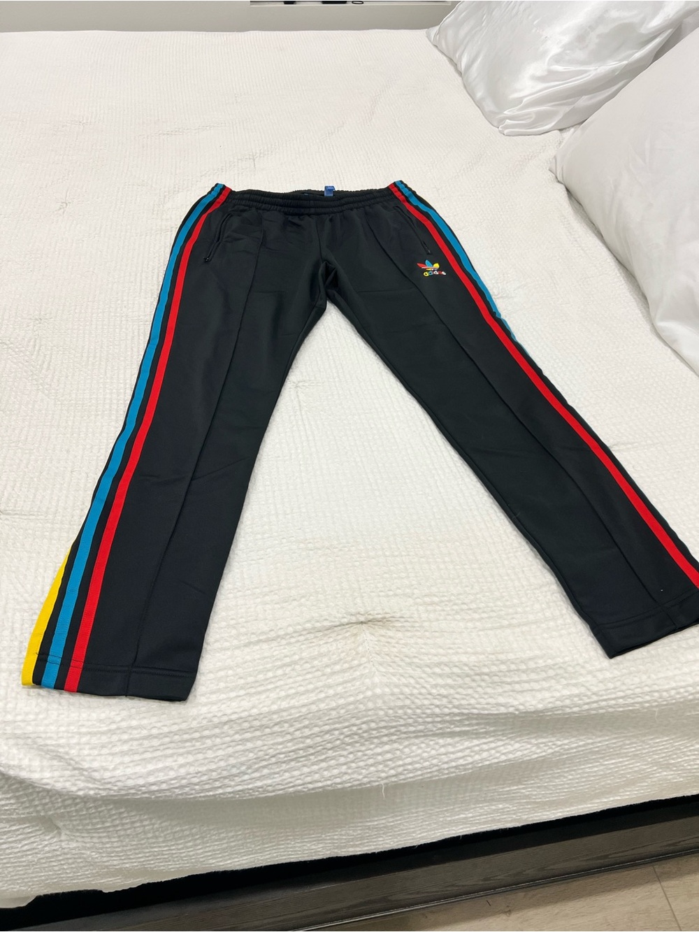 adidas Originals Black Track Pants with Multicolor Side Stripes
